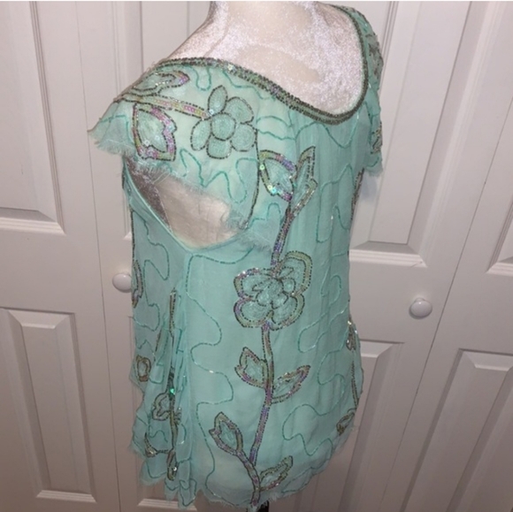 FREE PEOPLE Titan's Treasure Boho Angel Mint Green Embellished Tunic NWOT RARE - Picture 8 of 16